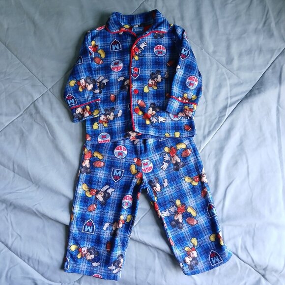 Boys Mickey Mouse Football Fleece Pajamas set 18M - Picture 1 of 5